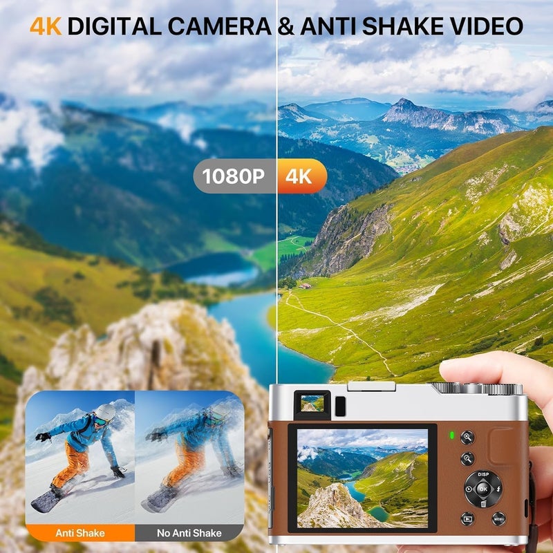 FlyFrost 4K Digital Camera for Photography, 48MP Autofocus Vlogging Cameras with 16X Digital Zoom, 2.8" LCD Point and Shoot Camera for YouTube, Anti-Shake Compact Cameras with 32GB Micro SD Card & 2 Batteries - Image 3